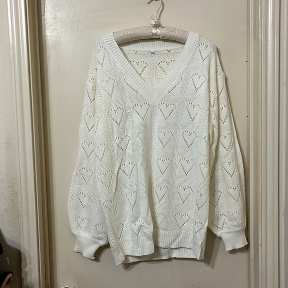 Sweaters Hollow Out Cute Heart Knitted Sweater Solid Loose Casual Pullover Large - Picture 2 of 7